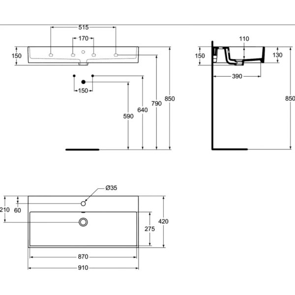 раковина накладная 90 см ideal standard strada k078601