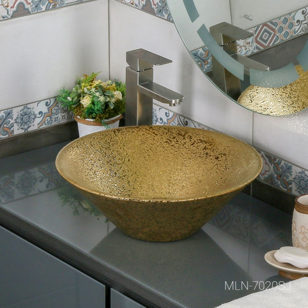 накладная раковина в ванную 42,5 см melana mln-7020sj (золото)