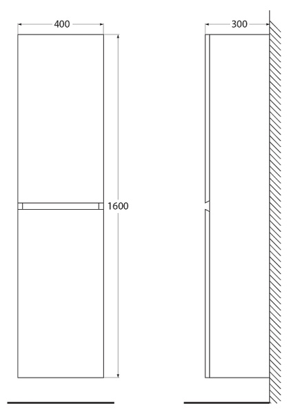 шкаф пенал cezares molveno 40 molveno-1600-2a-sc-nr подвесной nero