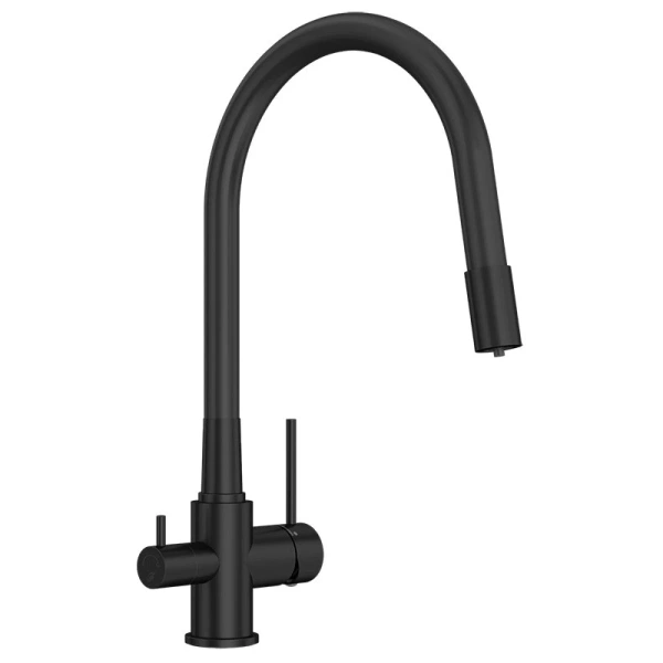 смеситель elghansa kitchen pure water 56f5216-black для кухни, с гибким изливом, с подключением к фильтру, черный матовый