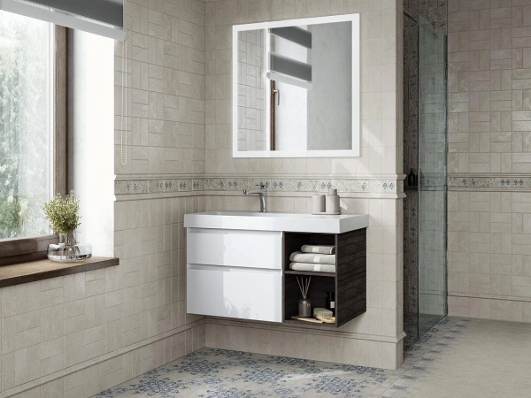 тумба под раковину kerama marazzi cubo 90 l белый матовый / темное дерево