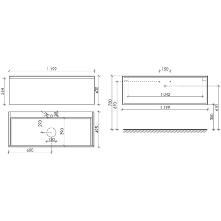 тумба под раковину sancos stone с одним выдвижным ящиком и столешницей из керамогранита 1200х400х495, nero marquina, арт. st120nm