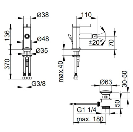 смеситель для биде keuco ixmo pure 59509 371000 с донным клапаном, черный матовый