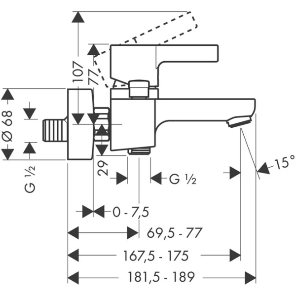 смеситель для ванны hansgrohe metris s 31460000 + 26275000