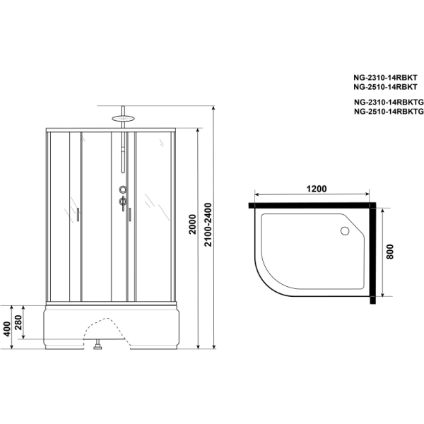 душевая кабина niagara classic 120x80 r ng-2510-14rbkt без гидромассажа