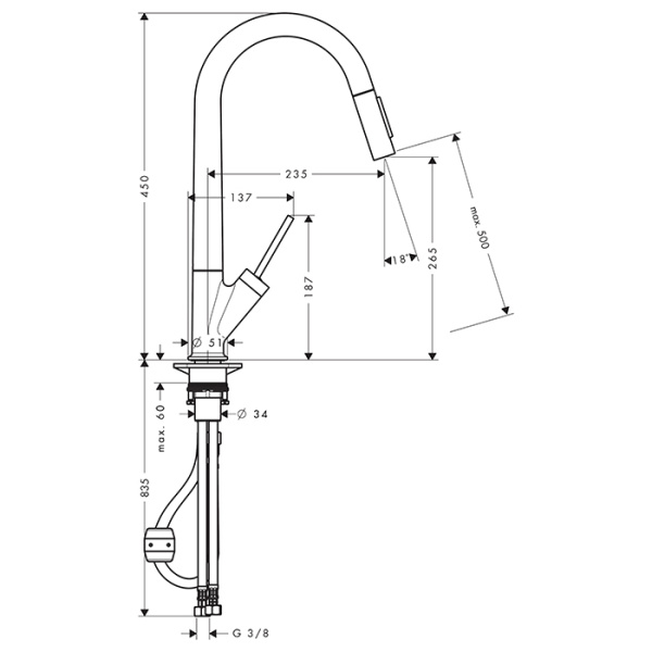 смеситель axor starck для кухни, на 1 отв., с вытяжным изливом, цвет: шлифованная медь