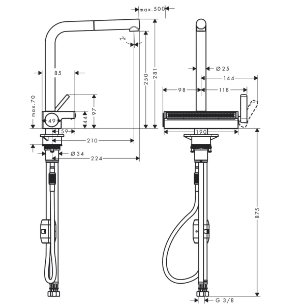 смеситель для кухни hansgrohe aquno select m81 73836000, хром