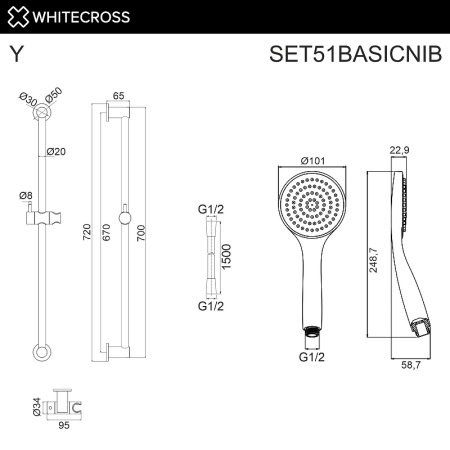 душевой гарнитур whitecross set51basicnib цвет никель брашированный