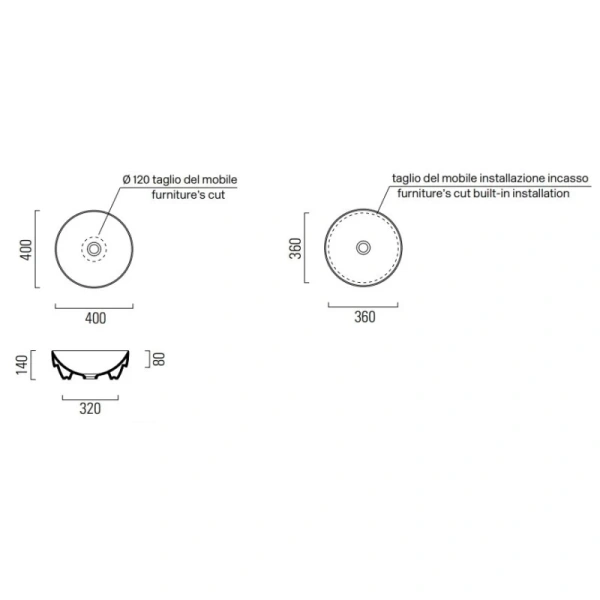 раковина gsi pura 884611 накладная, ø40 см, bianco lucido (белый глянец)