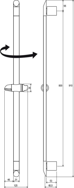 душевая штанга ravak 973.00 90 см x07p014