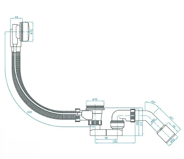 слив-перелив для ванны plastbrno evsb141 40 мм, полуавтомат, черный