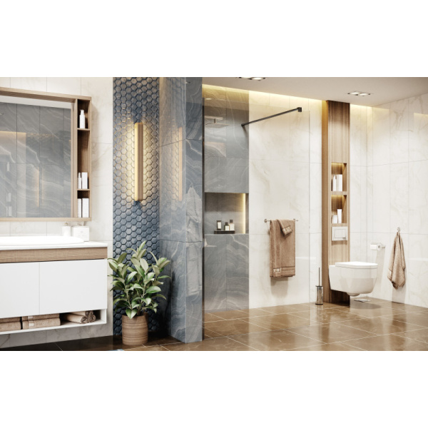 душевая перегородка ambassador walk-in 120х200 15031112 профиль черный, стекло прозрачное