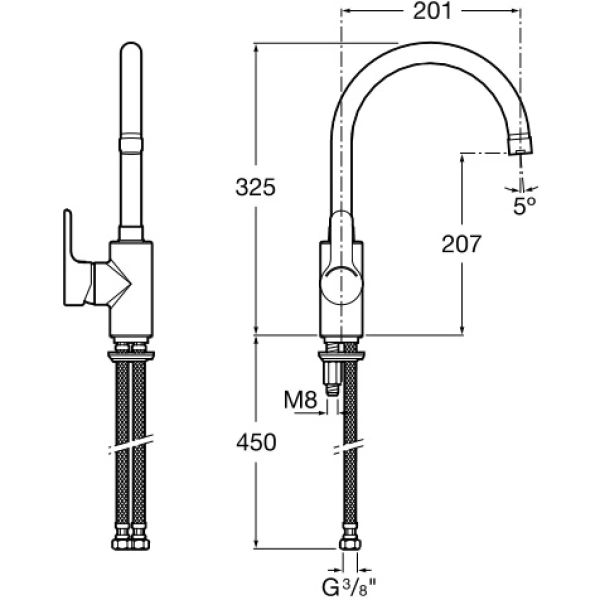 смеситель для кухни roca l20 5a8409c0m