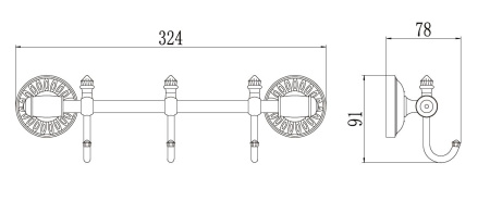 планка с крючками savol (3 крючка) (s-006673h)