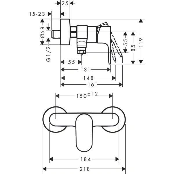 смеситель для душа hansgrohe rebris s 72643000
