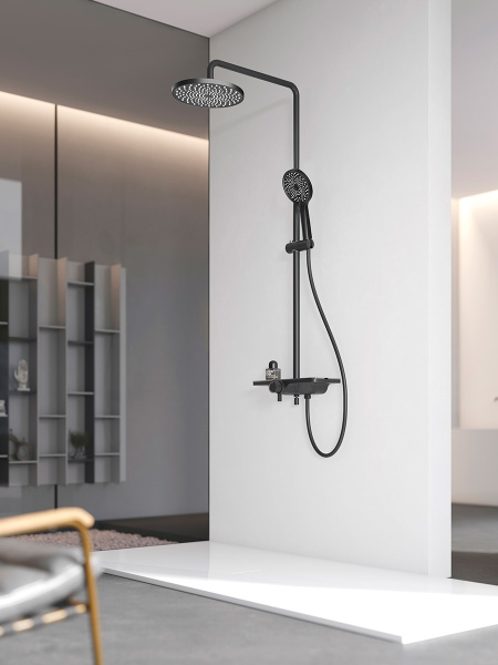 душевая система aquame aqm8002b со смесителем, черный матовый