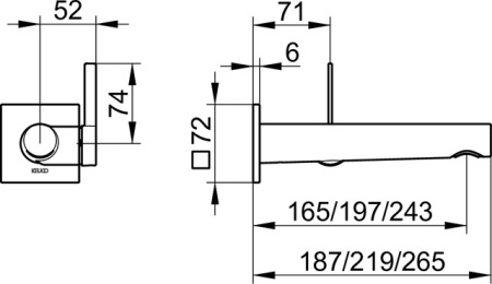 смеситель для раковины 219 мм keuco ixmo dn 15, 59516 371102 для встройки, с квадратной розеткой