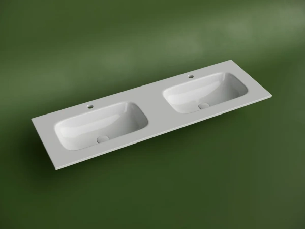 мебельная раковина ceramicanova grace прямоугольная 141см с двумя чашами и отверстиями под смеситель cn7022