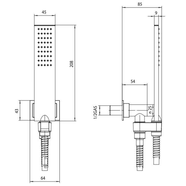 душевой гарнитур bossini flat one c13001.030, с держателем и ручным душем, цвет: хром