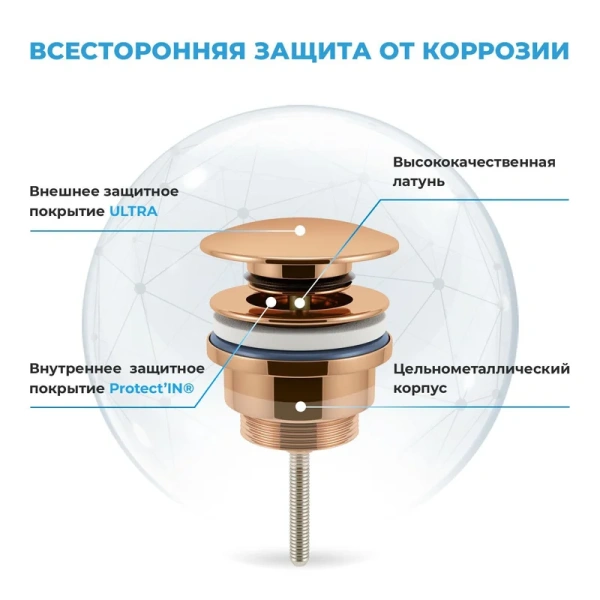комплект wellsee drainage system 182117003 32 мм, бутылочный, розовое золото