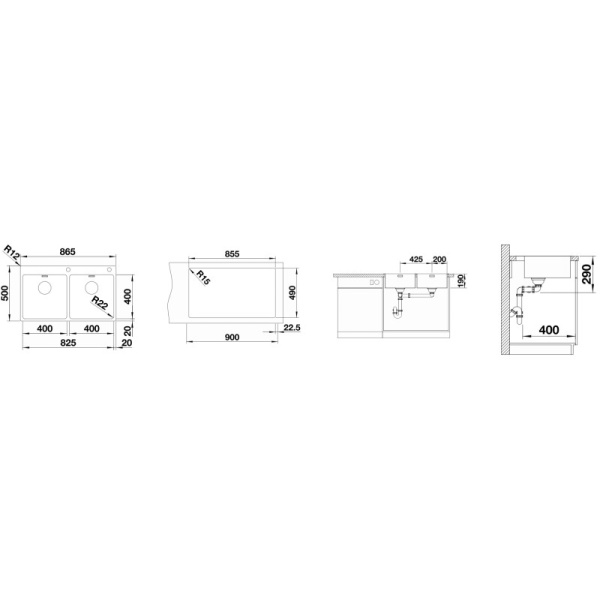 кухонная мойка blanco andano 400/400-if/a infino зеркальная полированная сталь 525249