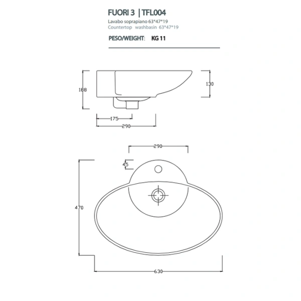 [снято] раковина, artceram, washbasins, шгв 630*470*130, отверстия для смесителя-1, цвет-glossy white