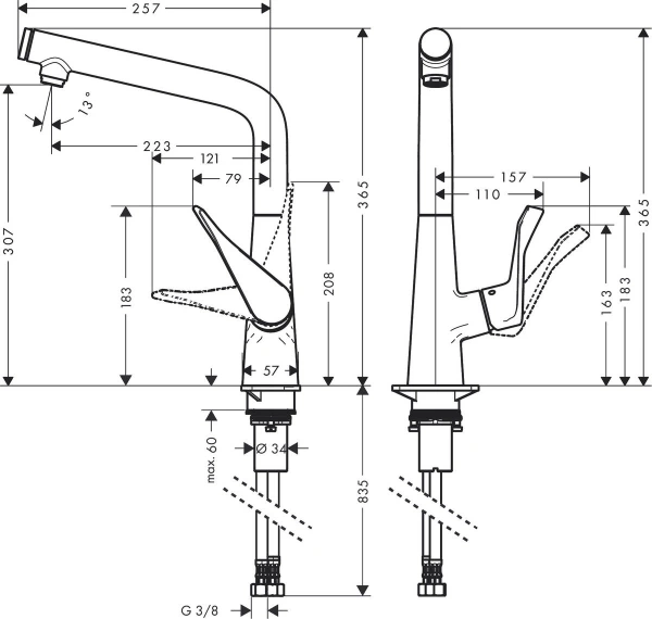 смеситель для кухни hansgrohe metris select m71 14785000