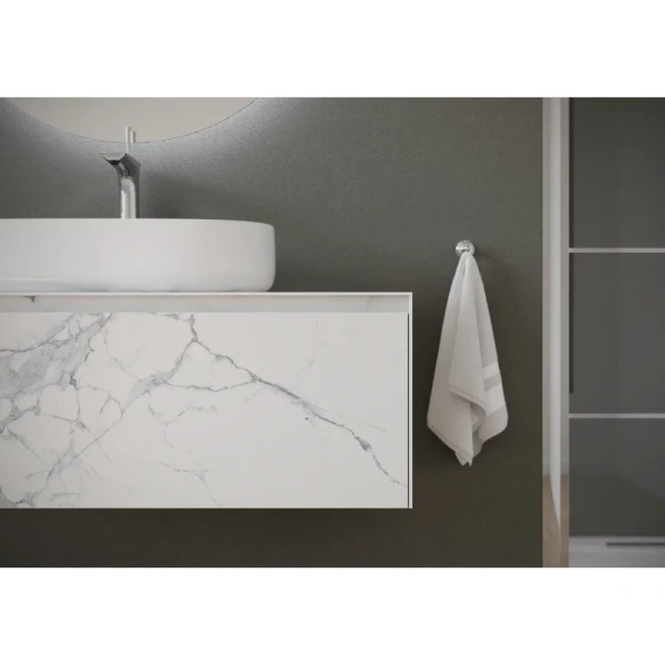 тумба под раковину sancos stone с одним выдвижным ящиком и столешницей из керамогранита 1200х400х495, statuario white, арт. st120sv