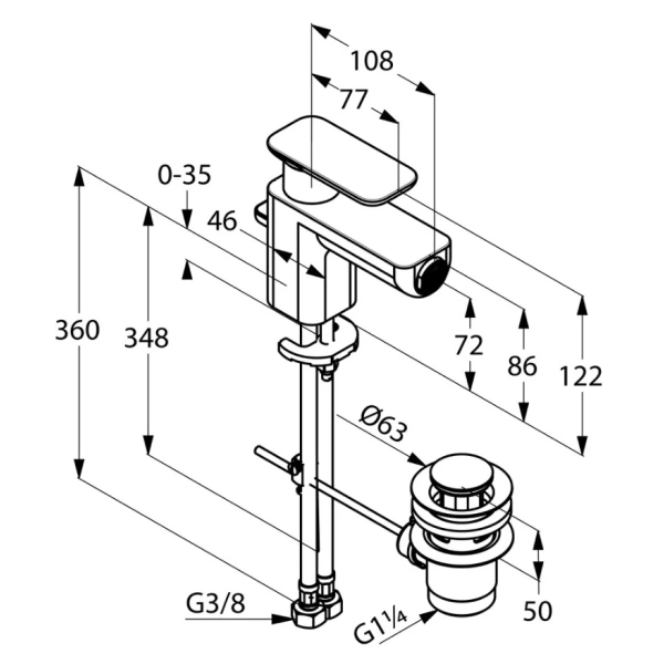 смеситель kludi e2 492160575 для биде, с донным клапаном, хром