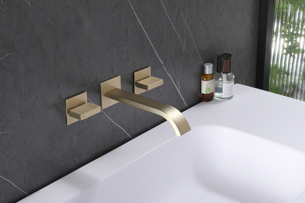 смеситель для раковины abber wasserfall af8612g встраиваемый, золотой матовый