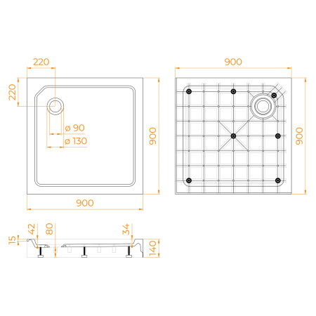 душевой поддон квадратный rgw smc-c-088 белый 900x900