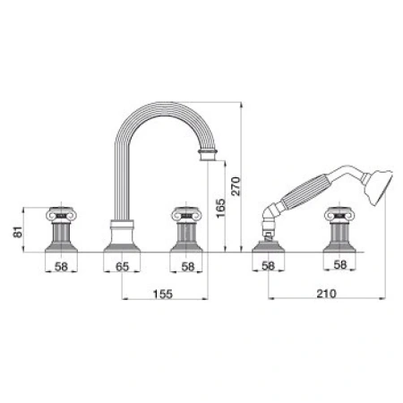 смеситель на борт ванны cezares aphrodite-bvd-01-o
