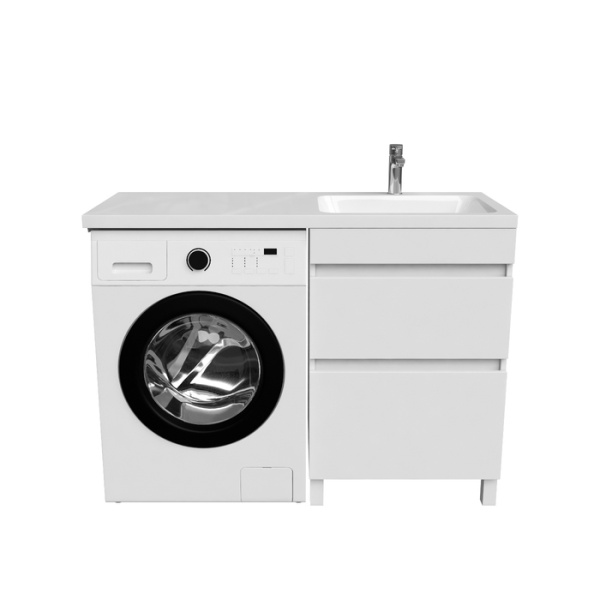 тумба с умывальником iddis optima home oph12rbi95k, напольная для стиральной машины с ящиками, 120 см, правая, белая