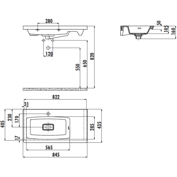 раковина полувстраиваемая creavit memory 85 l my085-00cb00e-0000, белая