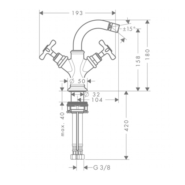 смеситель axor montreux 16520820 для биде, с донным клапаном, никель матовый