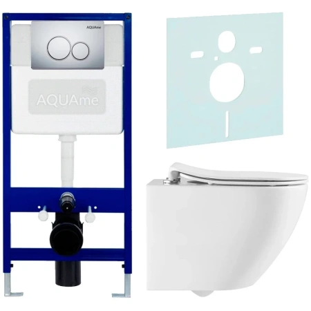 Комплект подвесной унитаз AQUAme AQM2002PRO + система инсталляции AQUAme AQM4002 + AQM0005 + AQM4101CR