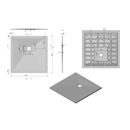 душевой поддон из литого мрамора 90×90 см vincea vst-4sr9090a