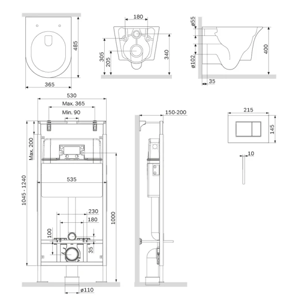 комплект унитаз подвесной damixa skyline dx35c1700sc безободковый, с микролифтом + инсталляция am.pm masterfit i012710.0201 с кнопкой proc s белый глянец