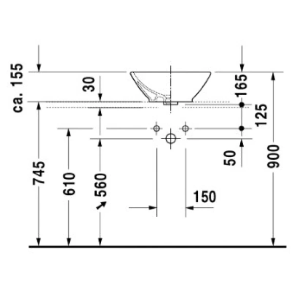 раковина накладная duravit bacino 0333420000