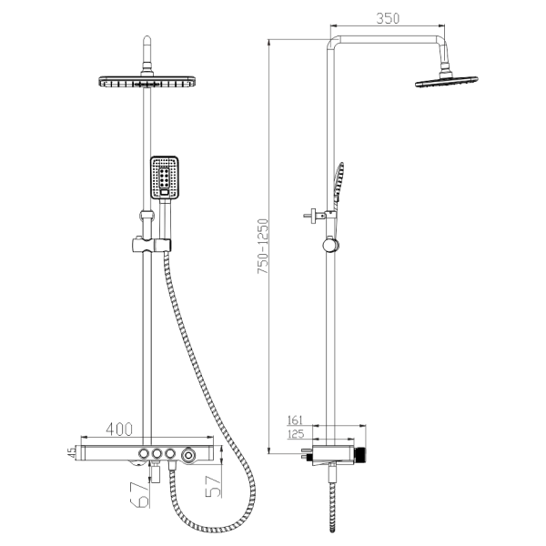 душевая система melana 610501b male с тропическим душем, лейкой и смесителем, цвет сатин