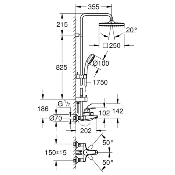 душевая система 250 мм grohe new tempesta cosmopolitan system 26693000