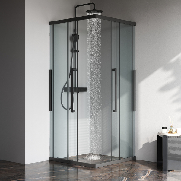 душевой уголок am.pm func 90×90 w84g-403-9090-bт профиль черный матовый, стекло прозрачное