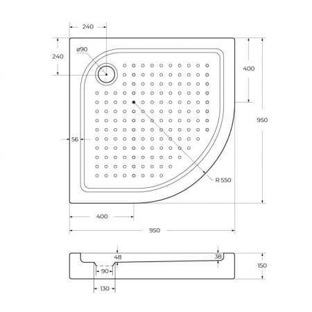 душевой поддон 95x95 см belbagno tray tray-bb-r-95-550-15-w с антискользящим покрытием, белый