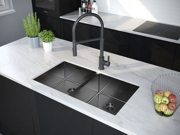 кухонная мойка paulmark gerberg 78/2 uni pm237844-gm, цвет вороненая сталь.