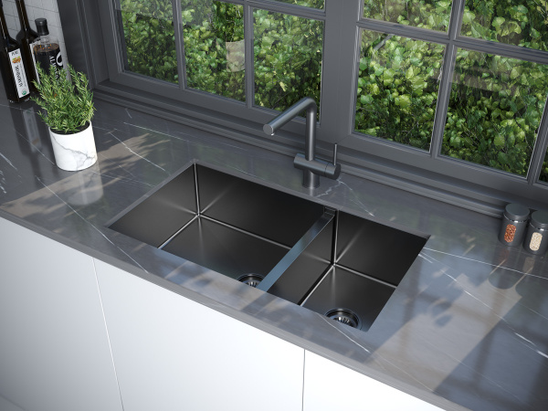 кухонная мойка paulmark gerberg 78/2s uni pm227844-gm, цвет вороненая сталь.