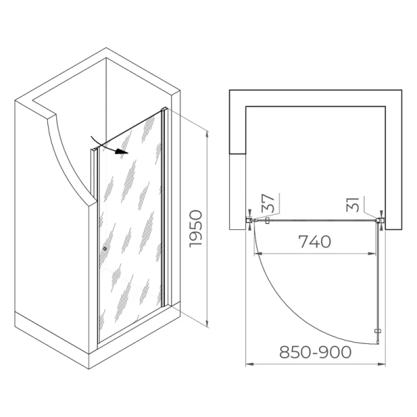 душевая дверь в нишу rgw dolphin 54930309-101 tn-03 90х195, профиль хром, стекло матовое
