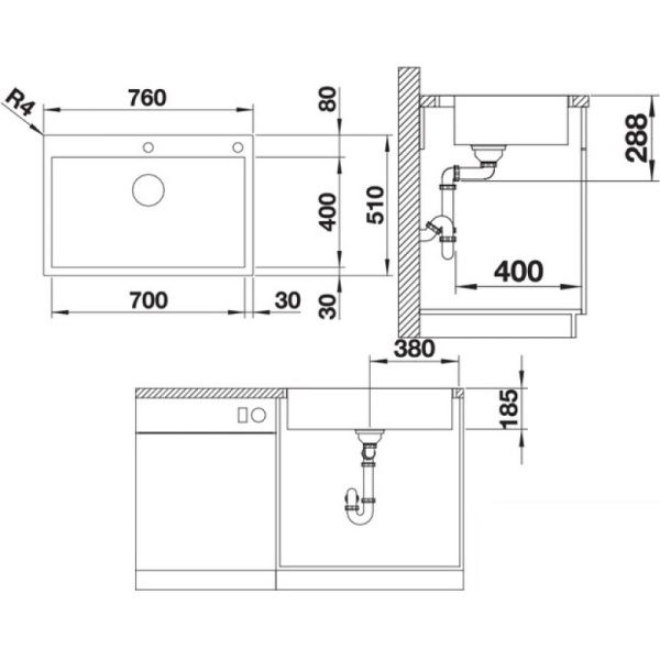 кухонная мойка blanco zerox 700-if/a infino нержавеющая сталь 523102