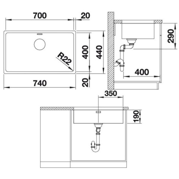 кухонная мойка blanco andano 700-u 522971