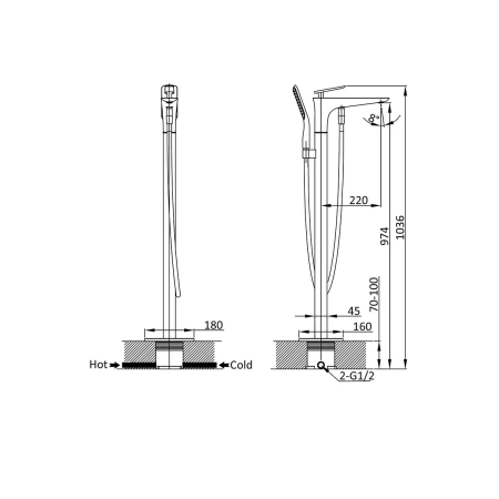 смеситель напольный для ванны vincea vtf-102ch
