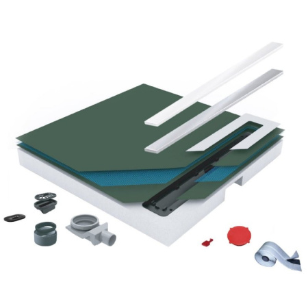 душевой поддон из вспененного полистирола pestan 90х90 confluo board uni 40007821bg под плитку со встроенным душевым лотком frameless line black glass 550